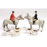 Beswick Hunting Group Comprising: Huntsman, model No. 1501 and Huntswoman, model No. 1730, both