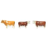 Beswick Cattle Comprising: Hereford Bull, first version, model No. 1363A and Hereford Cow, model No.