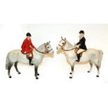 Beswick Huntsman, Style Two: Standing, model No. 1501 and Huntswoman, Style Two, model No. 1730,