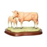 Border Fine Arts 'Blonde D'Aquitaine Cow and Calf, model No. B0353 by Kirsty Armstrong, limited