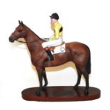 Beswick Connoisseur Horse 'Arkle - Pat Taaffe Up', model No. 2084, bay matt, on wooden plinth. A few