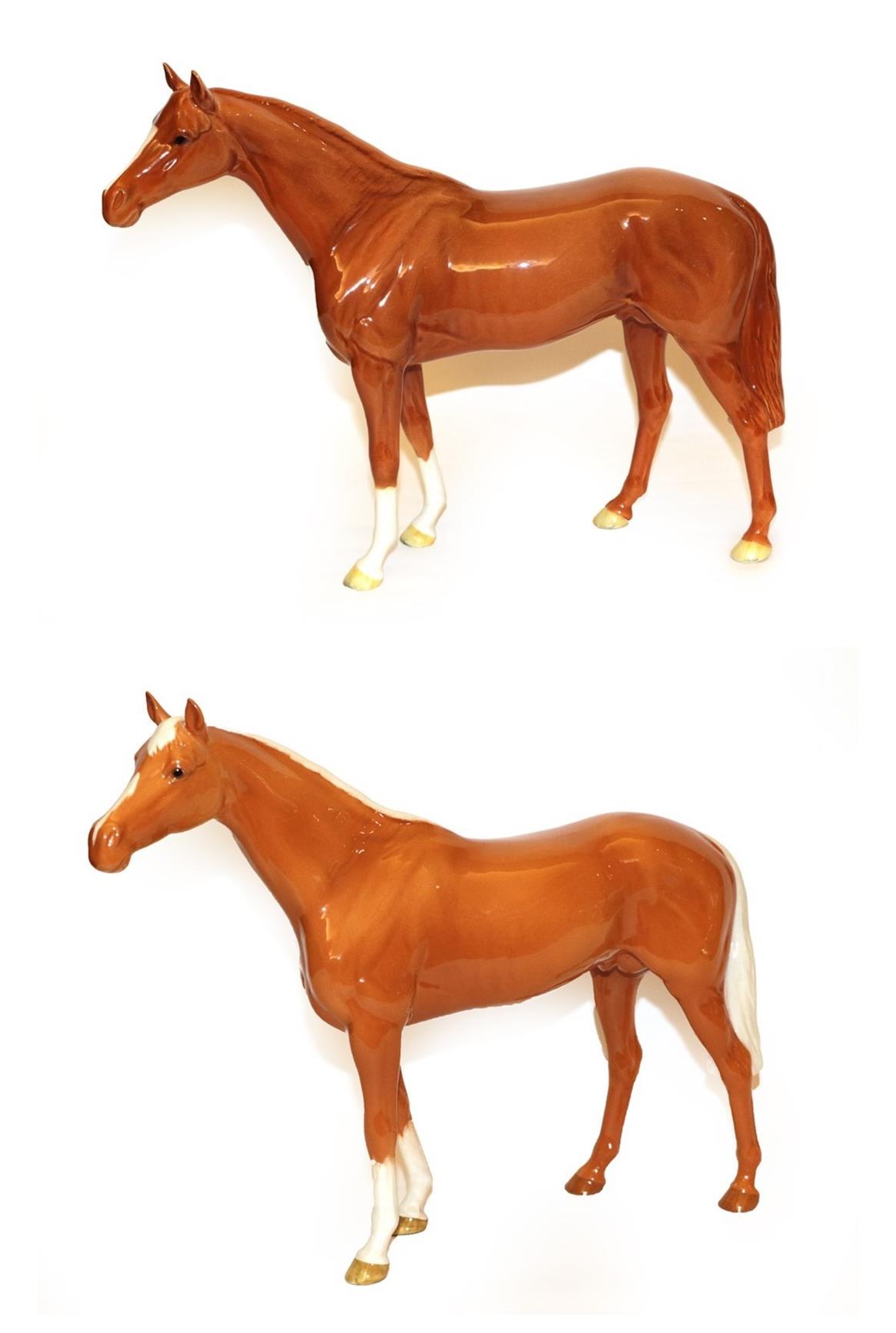 Beswick Large Racehorse, model No. 1564, chestnut gloss and another palamino gloss (2)