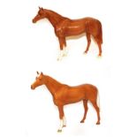 Beswick Large Racehorse, model No. 1564, chestnut gloss and another palamino gloss (2)