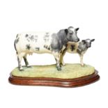 Border Fine Arts 'Belgian Blue Cow and Calf' (Style One), model No. B0590 by Ray Ayres, limited