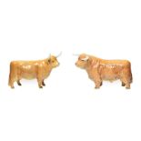 Beswick Cattle Comprising: Highland Bull, model No. 2008 and Highland Cow, model No. 1740, both