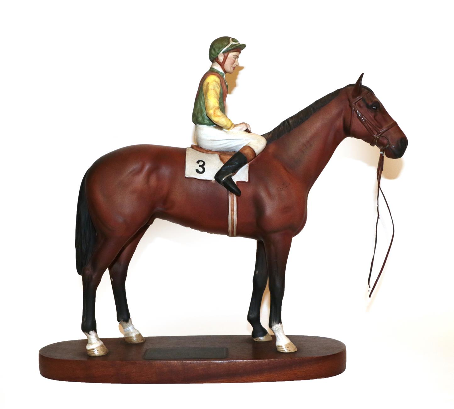 Beswick Connoisseur Horse 'Nijinsky - Lester Piggott Up', model No. 2352, bay matt, on wooden