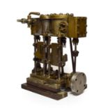 Brass Twin Expansion Marine Engine on wooden stand 9 1/2'', 24cm high