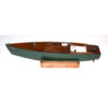 Wooden Speedboat with clockwork motor, green hull and faux plank detailing to deck 25'', 64cm (on