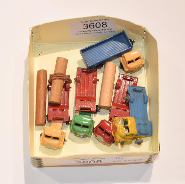 Benbros 45 Articulated Timber Lorries beige/red BPW, green/red BPW, red/red BPW and yellow/blue (one