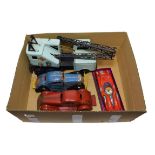 Various Tin Toys Lumar Powerhouse mobil crane, two c/w saloon cars (all F) and an Italian racing car