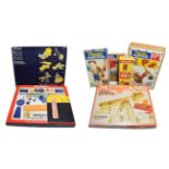 Plastic Meccano Work Box And Gears Set both in wooden boxes and Set 100; together with Set 7 blue/