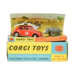 Corgi 256 Volkswagen 1200 In East Africa Safari Trim with rhino in display box (E, bonnet decal