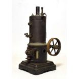 Marklin Live Steam Engine vertical boiler with single fixed cylinder and flywheel on tin base, small