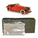 Meccano Non-Constructor Car red with maroon seats and hubs, in original box with label to one end '