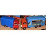 Triang Pressed Steel 6-Wheel Circus Van Truck (F-G) together with a Delivery van (repainted) (2)