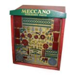 Meccano Dealers Spare Part Storage Cabinet with sloped glass front behind which is a display of