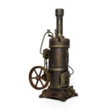 Live Steam Stationary Steam Engine with vertical boiler, single fixed cylinder and flywheel, on cast