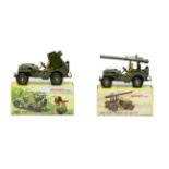 French Dinky Military 829 Jeep avec Canon de 106 SR and 828 Jeep Porte Fusees SS10 (both E boxes E-