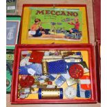 Meccano No.6 Set blue hatched/gold parts, in two layer box with Instructions (G-F box G, lacks lid)