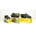 French Dinky Military 828 Jeep Porte Fusees SS10, 822 Half-track M3 and 813 Canon de 155