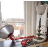 Red "anglepoise" lamp by HCF of Denmark and an ormolu table lamp