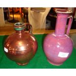 Lustreware jug and purple glazed pottery water jug