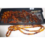 Collection of amber type vintage beaded jewellery, etc.