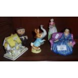 China figurines inc. Richton Studies lady, Arcadian China "Miss Prudence", Lladro goose, Beswick