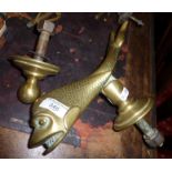 Heavy sea monster figural brass door knocker, approx. 11" long