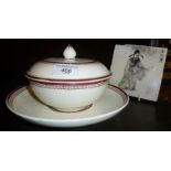 Victorian creamware bowl and cover together with a Chinese figural handpainted tile (signed)
