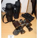 WW1 pair of Hensoldt & Wetzlar binoculars, and two pairs of modern binoculars