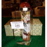 Modern Chinese sculptured glass snuff bottle with inside painted decoration, signed, with box