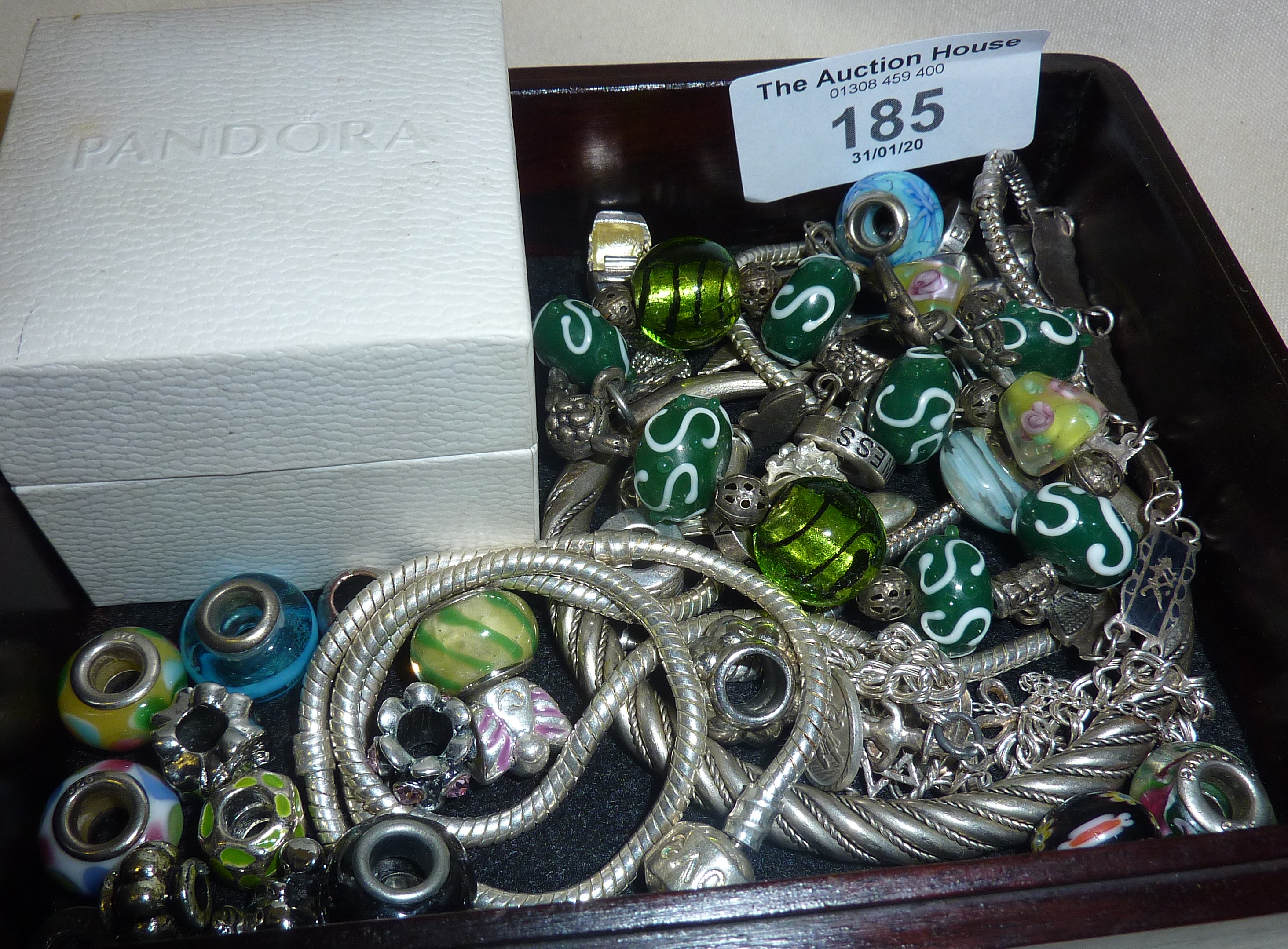 Pandora type glass charms, bracelets, etc., inc. a Sterling silver charm bracelet and 925 silver