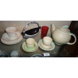 Pair Susie Cooper cups and saucers, a Susie Cooper Art Deco teapot (chip to spout) and other items