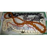 Vintage beaded necklaces, inc. coral, horn, Bohemian glass, faux amber, 925 silver bracelet, etc.