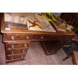 Victorian walnut nine-drawer kneehole desk, with turned wooden handles