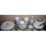 Susie Cooper Glen Mist pattern tea set, and two crested china candlesticks for Poole