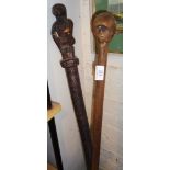 Tribal Art: Two African figural carved walking sticks