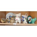 Assorted china and pottery including Staffordshire figure, an Arthur Wood pig and others