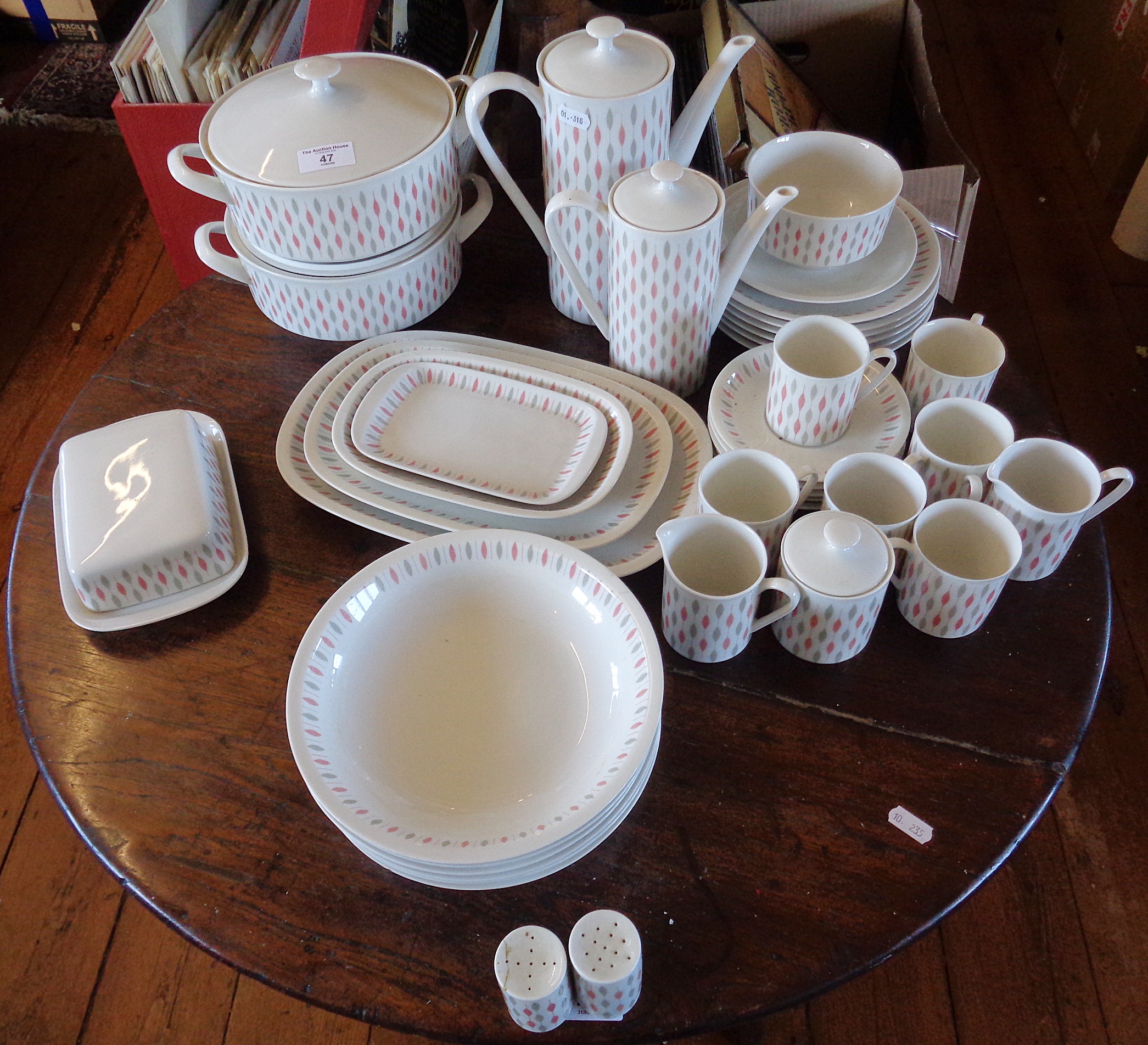 1960's Arzberg 2050 china coffee set and dinner ware, inc. tureens and bowls, stamped 'Grand Prix