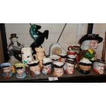 Collection of Leonardo and other character jugs and toby jugs, etc.