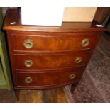 Small three drawer bow fronted chest of drawers