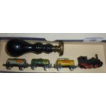 Miniature toy train and three wagons, all marked as "Western Germany" - small gauge, with a military