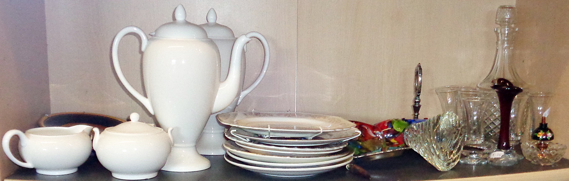 Shelf of assorted china and glass items