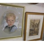 Dennis FROST, an original pastel painting portrait of a young child with curly hair, as reproduced