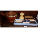 Porcupine quill box, carving set, salad bowl and servers