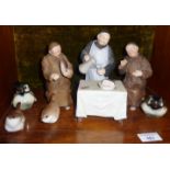 Group of bisque porcelain German monks, most likely by Carl Schneider, together with some bird