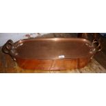Large heavy Victorian copper fish kettle with lifter - approx. 29" long