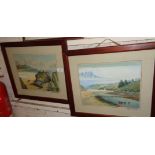 Two watercolours by A. IRWIN of Newquay beaches
