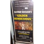 Framed cinema poster 30" x 14" for the Alistair Maclean film 'Golden Rendezvous'